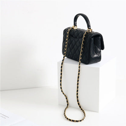 Small Quilted Lambskin Leather Handle Chain Tote Shoulder bag Crossbody Purse