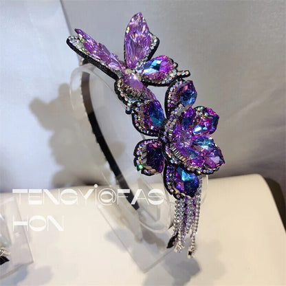 Women Headband Vintage Baroque Flower Big Diamond Luxury Fashion Party Hairbands