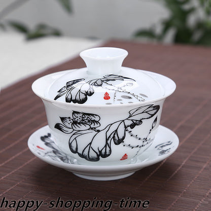 200ml Chinese porcelain gaiwan under glaze print China tureen tea bowl & sau
