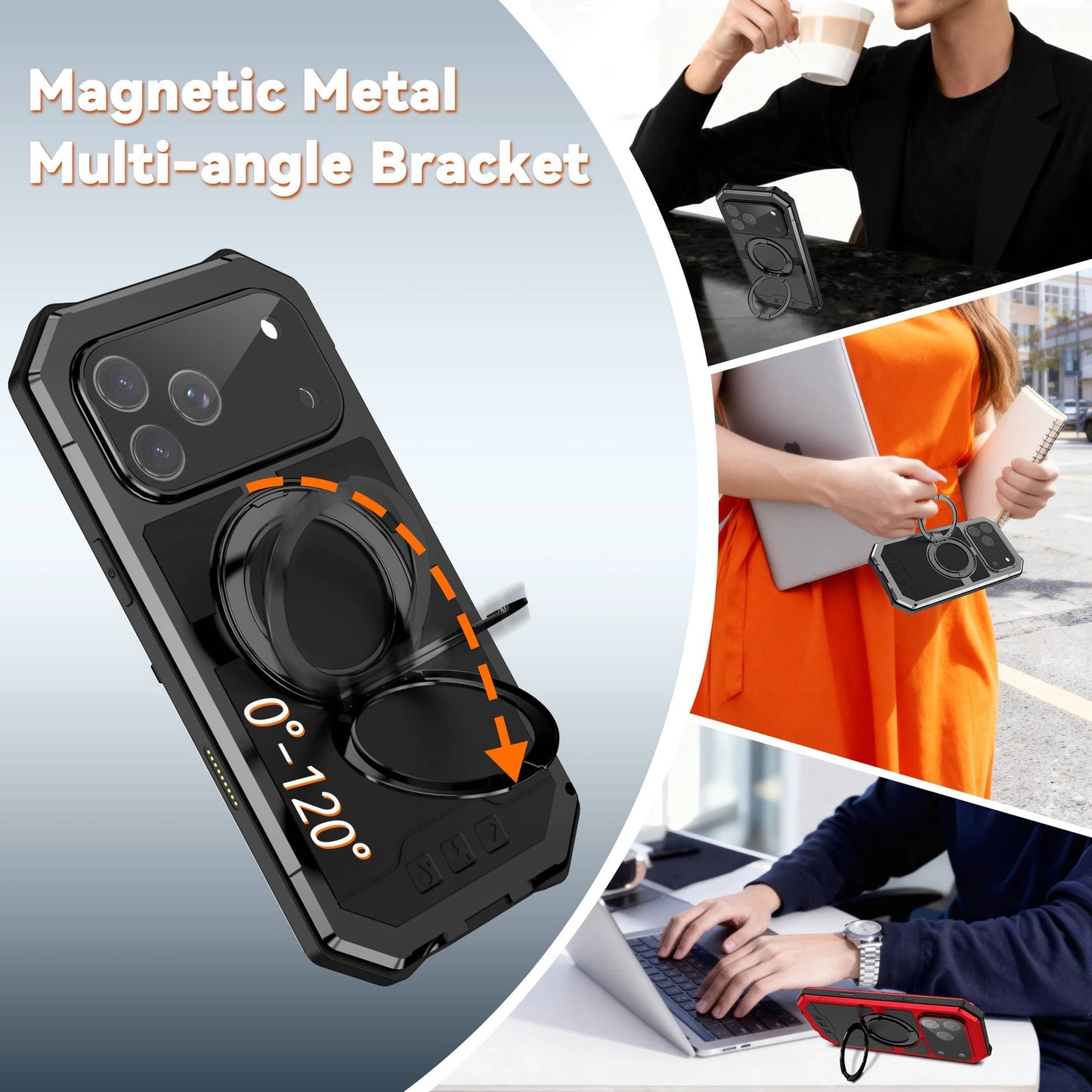 For iPhone 17 Pro Max Metal Magnetic Case 360° Ring Stand Heavy Duty Shockproof