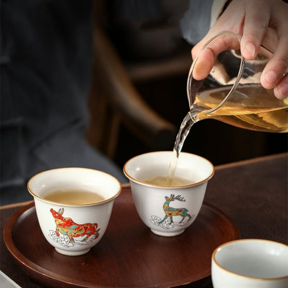 ruyao craft crackle glaze porcelain tea cup 100ml ox deer print personal cup new