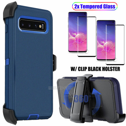 For Samsung Galaxy S10/+/S10e Case, Clip Holster Cover, Tempered Glass Protector