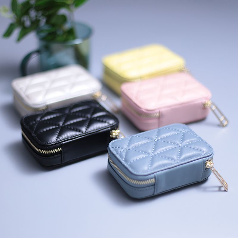 Lipstick Box Square Traveling Genuine Leather Makeup Organizer Case Cosmetic Bag