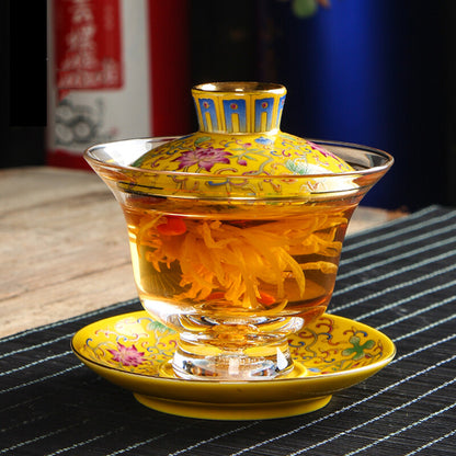 Gaiwan China Glass Bowl Gold Plating Decoration Blue-and-white Porcelain Tureen