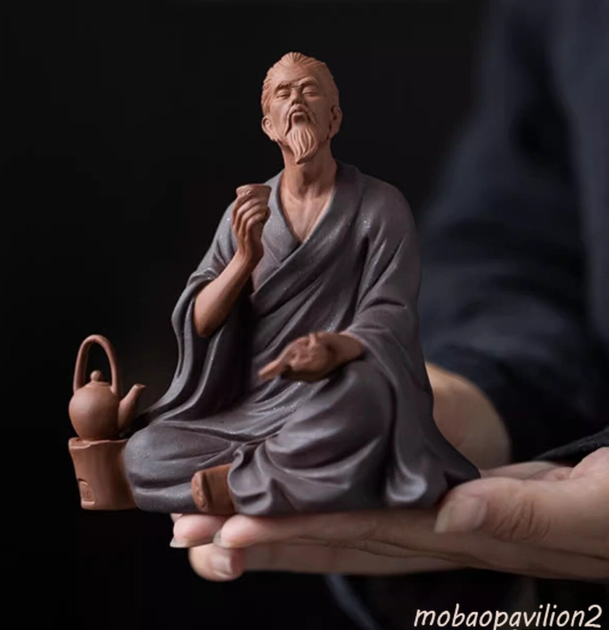 Chinese Zisha Clay Lu Yu Statue Tea Sage Tasting Figure Home Decor Ceramic Art