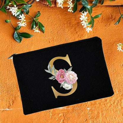 Makeup Bag Floral Alphabet Print Cosmetic Case Bridal Party Pouch Purse 14*22 CM