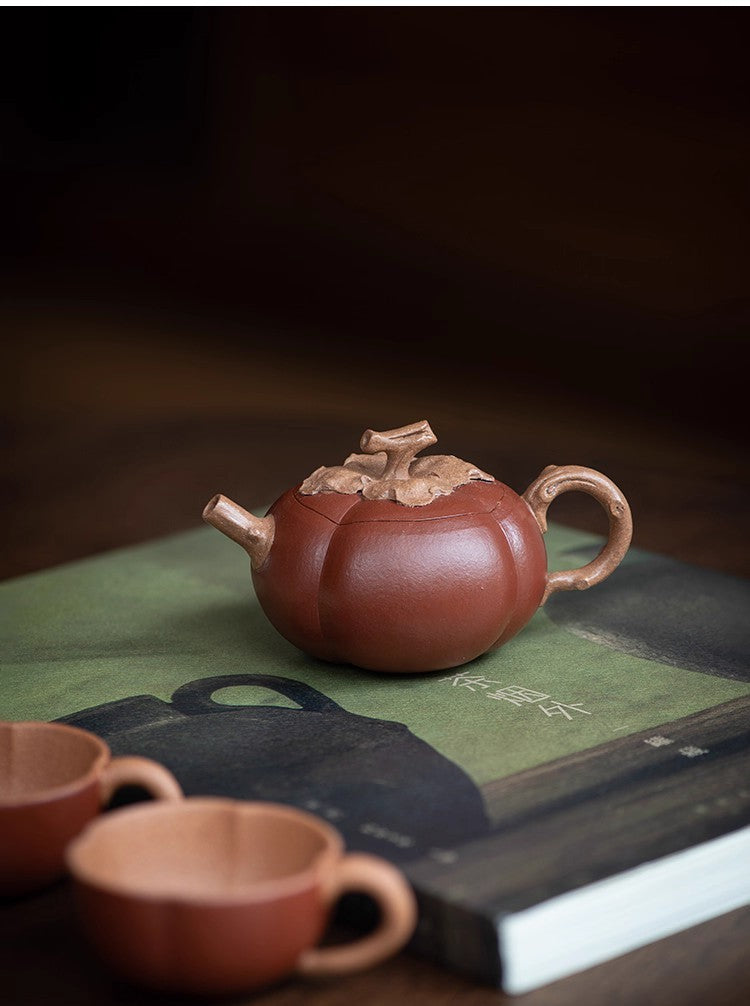 Set of 3pcs chinese Yixing Handmade Zisha teapot Duanclay Persimmon Gongfu cup