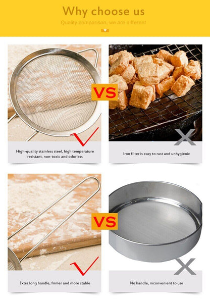 Fine Mesh Strainer Set of 3 Stainless Steel Sieve with Nut Milk Bag Sifter Metal