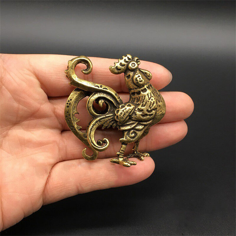 Cute Brass Rooster Antique Cock Mini Statue Figurine Home Collectible Gift Decor