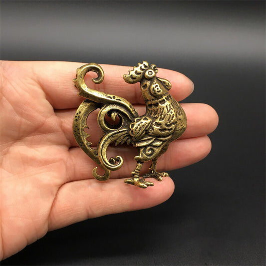 Cute Brass Rooster Antique Cock Mini Statue Figurine Home Collectible Gift Decor