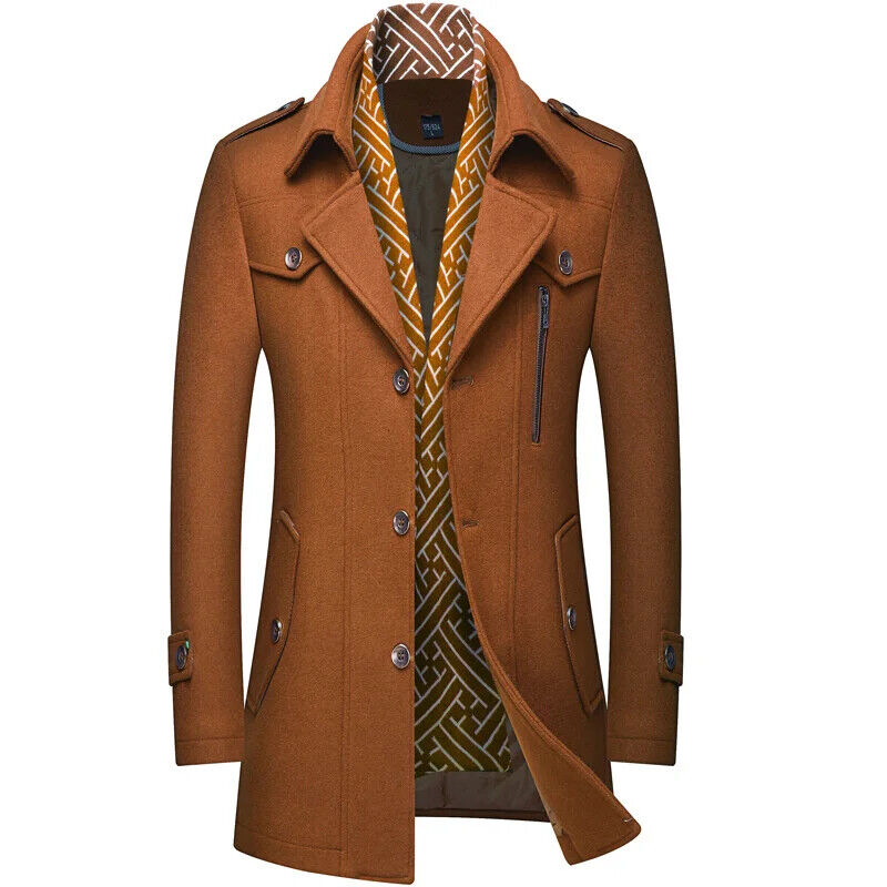 Men's Woolen Coats Turn Down Collar Warm Outerwear Casual Wool Coat Men
