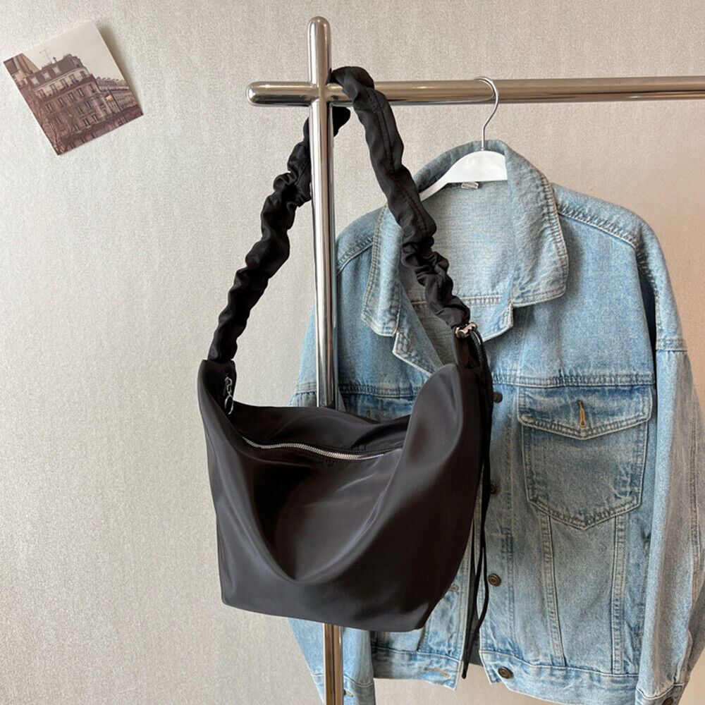 Solid Color Dumpling Bag Canvas Crossbody Bag Pleated Shoulder Strap Handbags