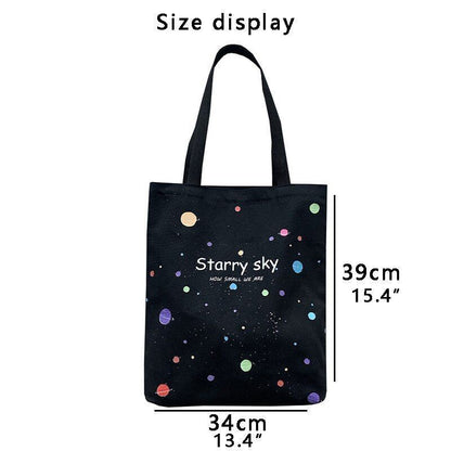 Shoulder Bag Canvas Tote Large Shopper Bag Zipper Starry Sky Print Handbag 1 PC