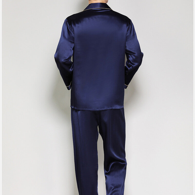 Men's Pajama Sets Mulberry Silk 100% Sleepwear Soft Long Sleeve Shirts Lapel New