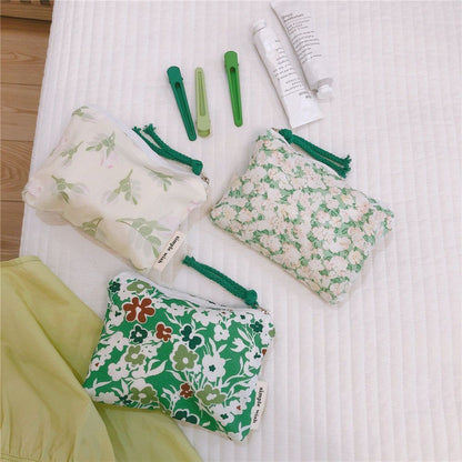 Floral Print Cosmetic Bag Cute Small Makeup Lipstick Bag Cotton Purse Pocket 1PC
