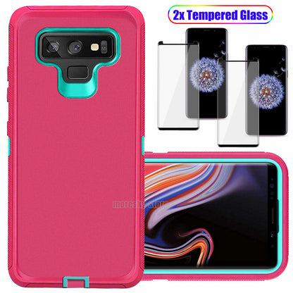For Samsung Galaxy Note 9 Hard Heavy Duty Case Cover, Tempered Glass Protector