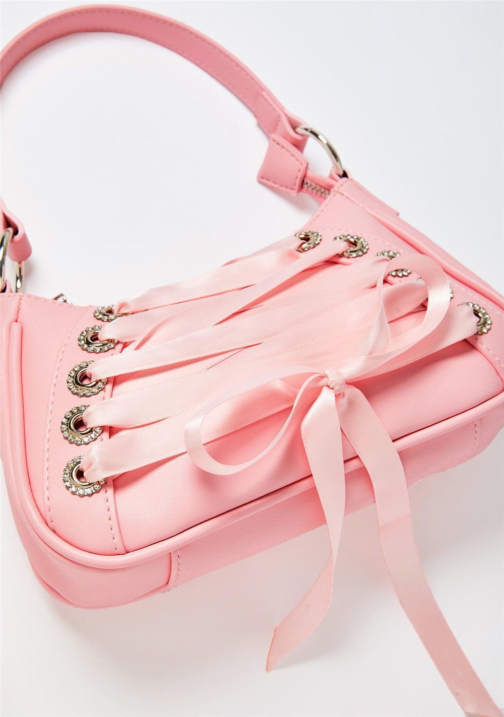 Pink Ribbon Cross Tied Gothic Style Handbags Purse Bags Shoulder Underarm Bags