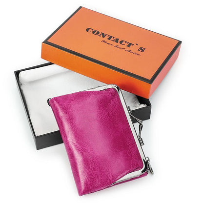 Small Metal Frame Purse Genuine Leather Wallet Hasp Zipper Coins Cards Holder