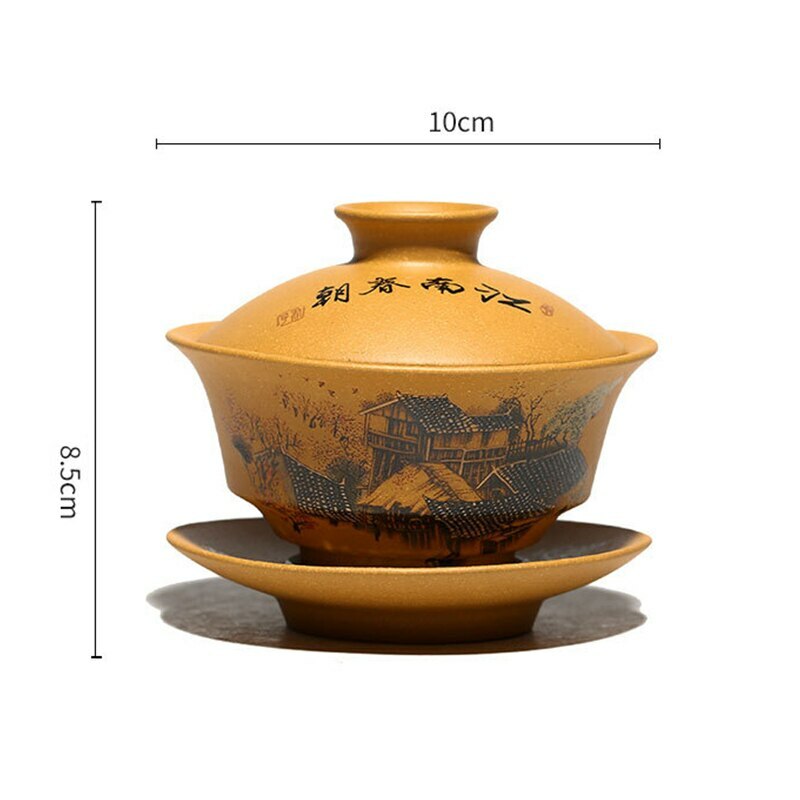 1pc Chinese Yixing Tea Cup Tureen Ore Mud Purple Clay Gaiwan Creative Teaware
