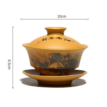 1pc Chinese Yixing Tea Cup Tureen Ore Mud Purple Clay Gaiwan Creative Teaware