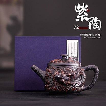 Handmade Purple Pottery Dragon Teapot 450ml Vintage Gongfu Tea Set