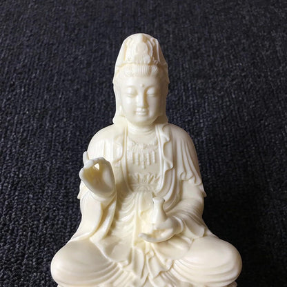 Guan Yin Buddha Statue on Lotus | White Quanyin Sculpture for Home Office Decor