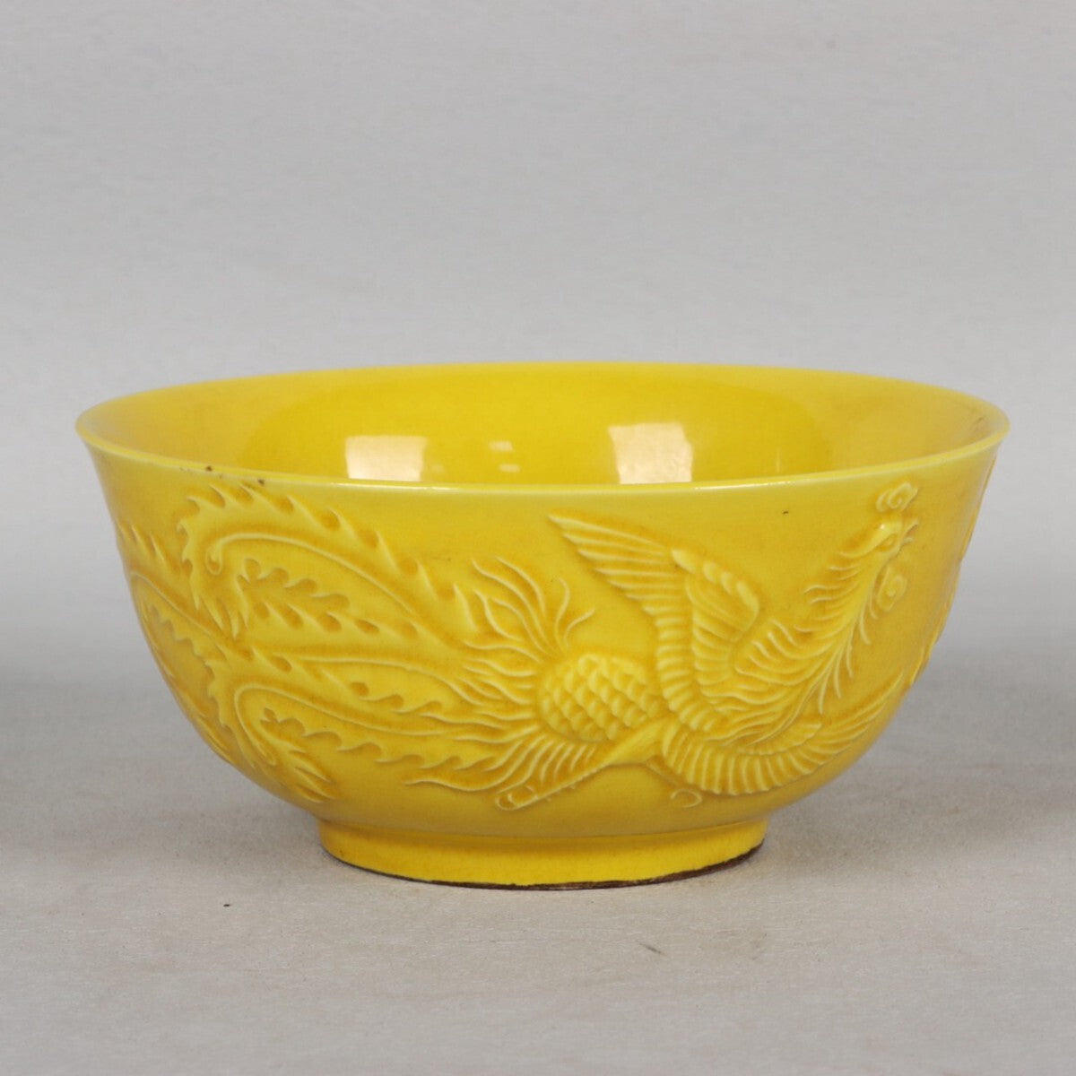 Old Chinese Porcelain Color Painted Relief Dragon & Phoenix Pattern Bowl