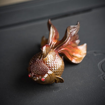 Color Changing Yellow Koi Resin Tea Pet 15.7cm 6.2in Kung Fu Tea Set Accessory