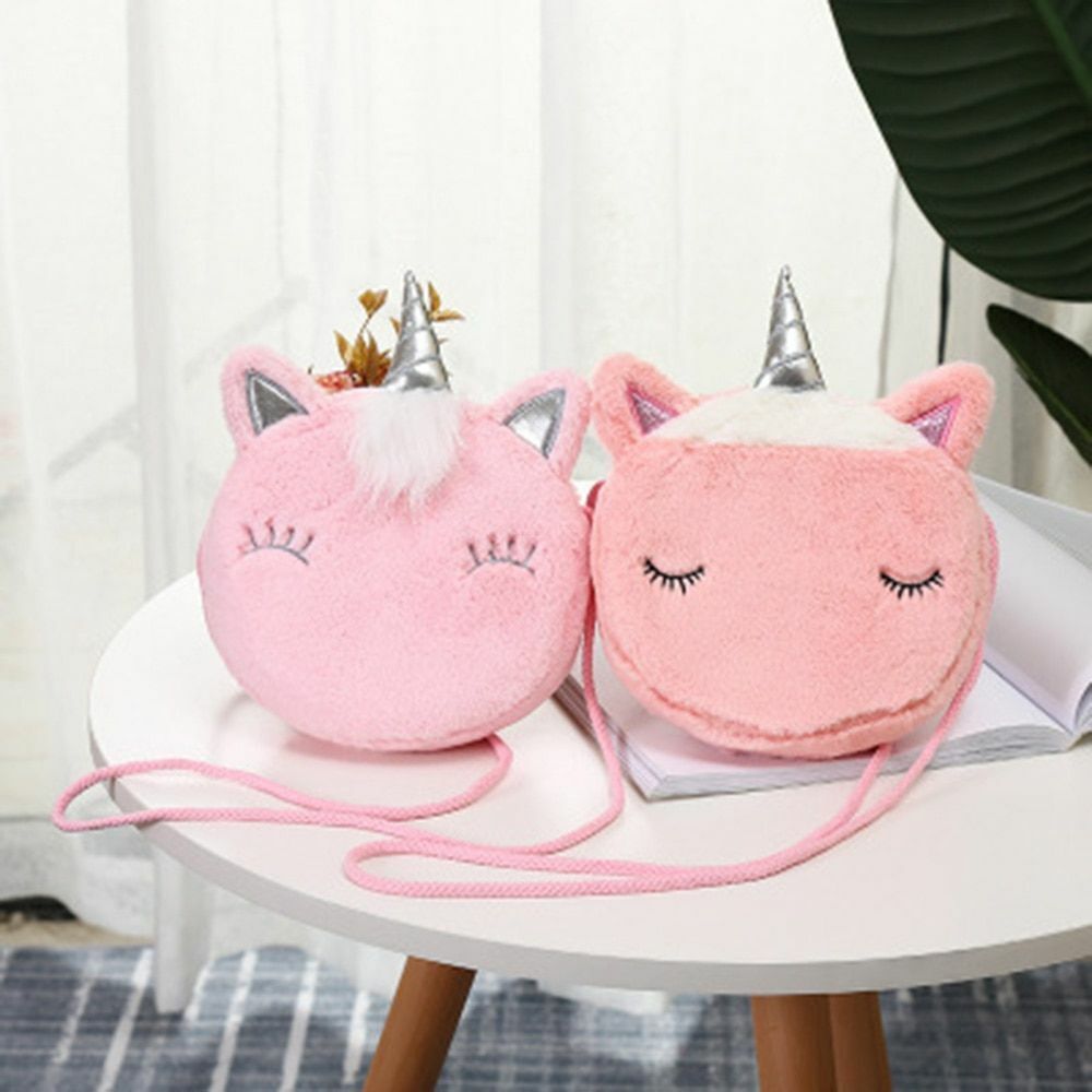 Shoulder Bag Plush Cartoon Boys Crossbody Girls Party Gift Shiny Unicorn Handbag