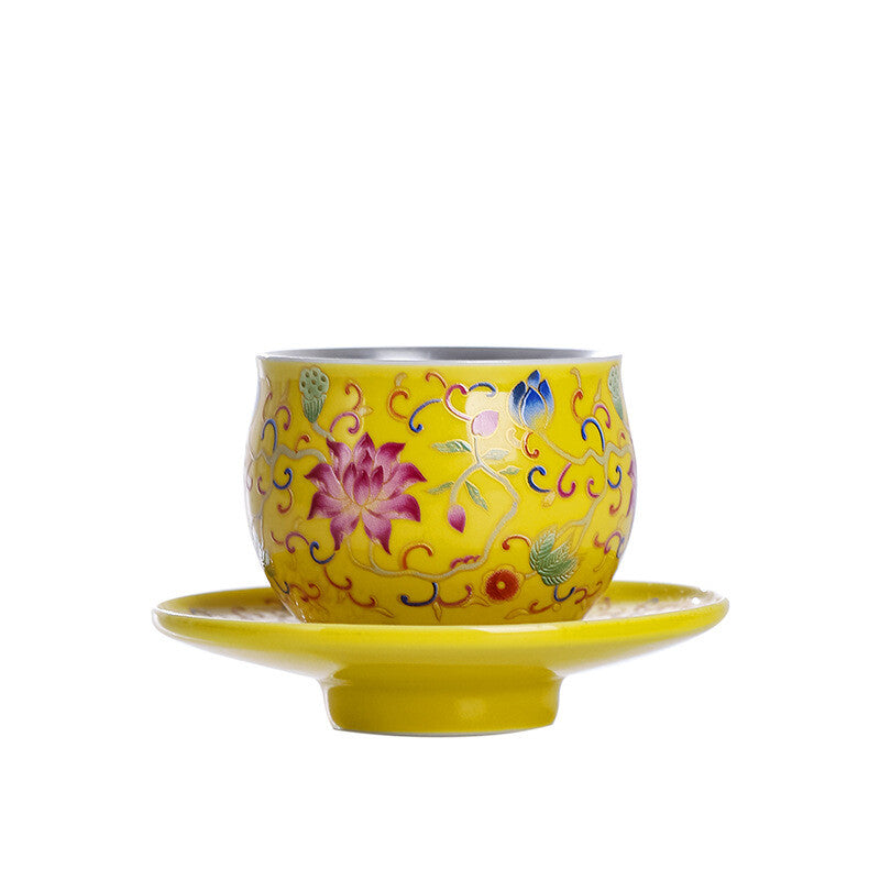Color Enamel Craft Porcelain Pure Silver Tea Cup With Saucer On Sales 80ml New