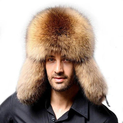 Male Full Covered Real Fox Fur Hat Russian Ushanka Hat Cossack Warm Trapper Cap
