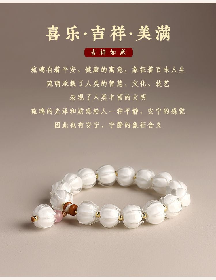 New Style Women Single Strand Ice White Glass Lotus Bracelet