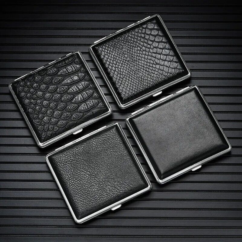 Cigarettes Box Metal Leather Cigars Cases Smoking Accessories Storage 99x94x19mm