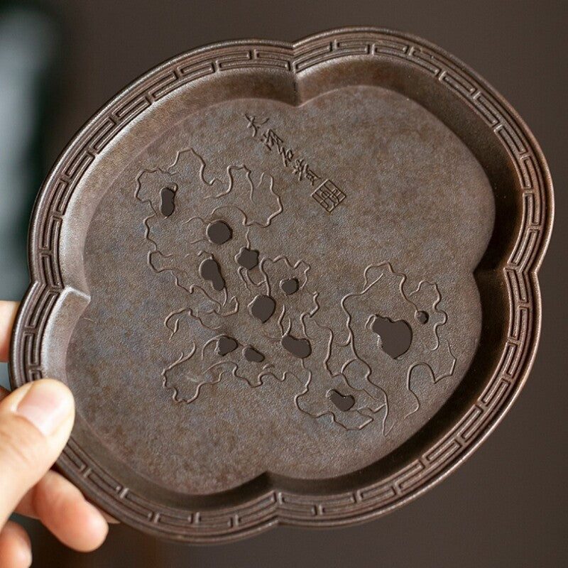 Antique Style Ceramic Tea Plate Water Reservoir Tea Tray Metal Holder For Teapot