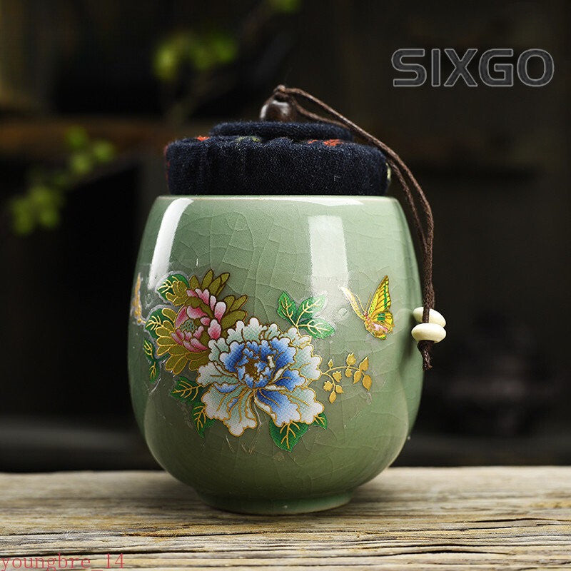 Portable Ceramic Tea Caddy Household Sealed Tank Travel Tea Boxes Containers