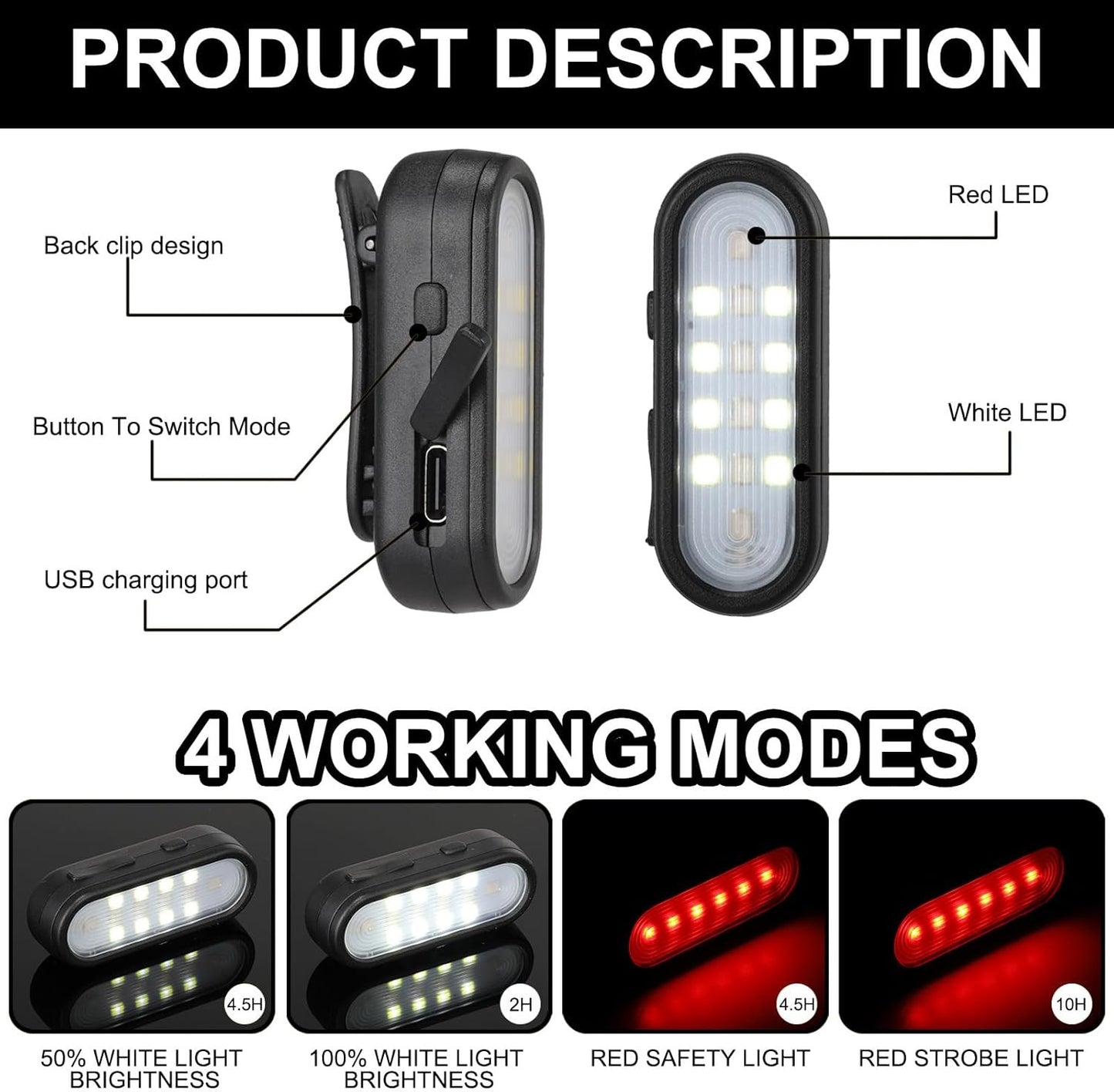 2 Pack Running Lights for Runners, Small Clip on Flashlight, Rechargeable Safety