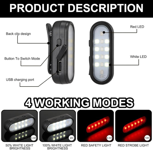 2 Pack Running Lights for Runners, Small Clip on Flashlight, Rechargeable Safety