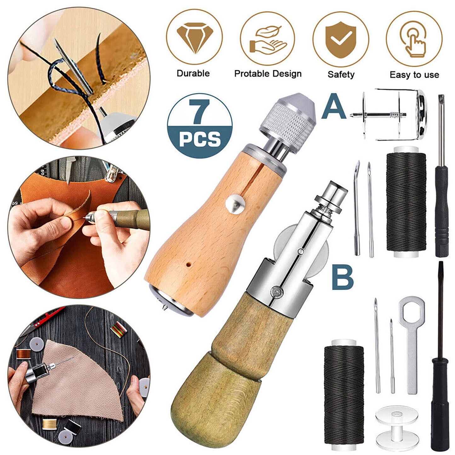 Professional Leather Sail Canvas DIY Sewing Awl Repair Tool Kit Accessories