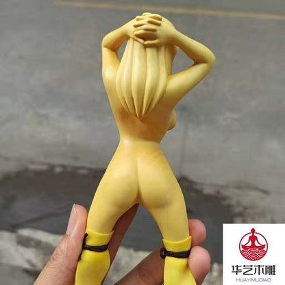 Natural Boxwood Carved Naked Girl Slingshot Frame Catapult Hunting Bow Game Toy