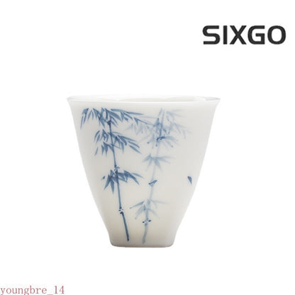 Jade Mud Blue and White Bamboo Small Tea Cup White Porcelain Singel Tea Cup