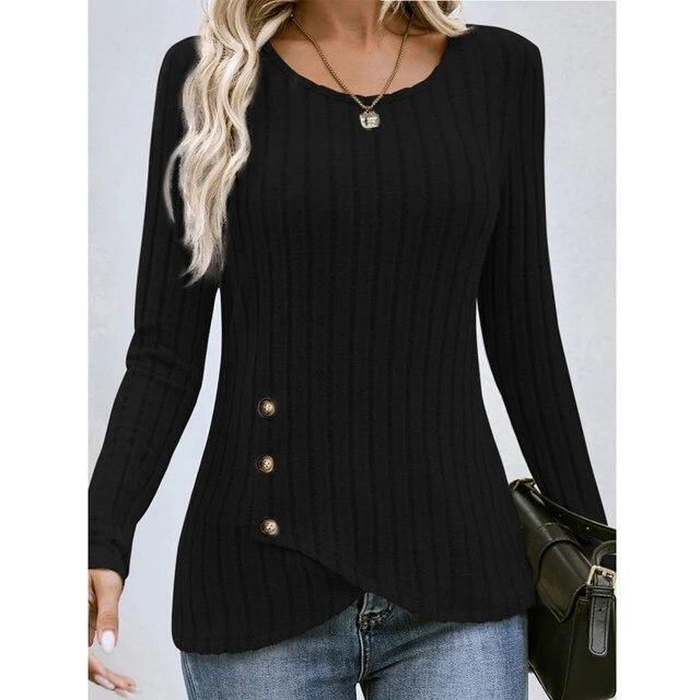 US Womens Long Sleeve T Shirt Blouse Ladies Autumn Plain Pullover Tops Plus Size