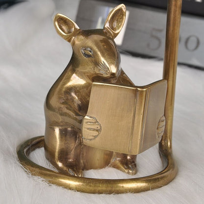 Brass Mouse Reading Book Candlestick Art Decor Style Candle Holder