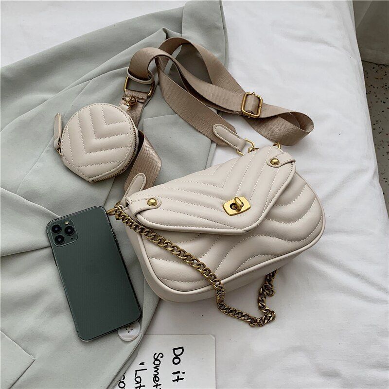 Small Synthetic Leather 2 PCS/SET Shoulder Bag Handbag Crossbody Purse 20*15*7CM