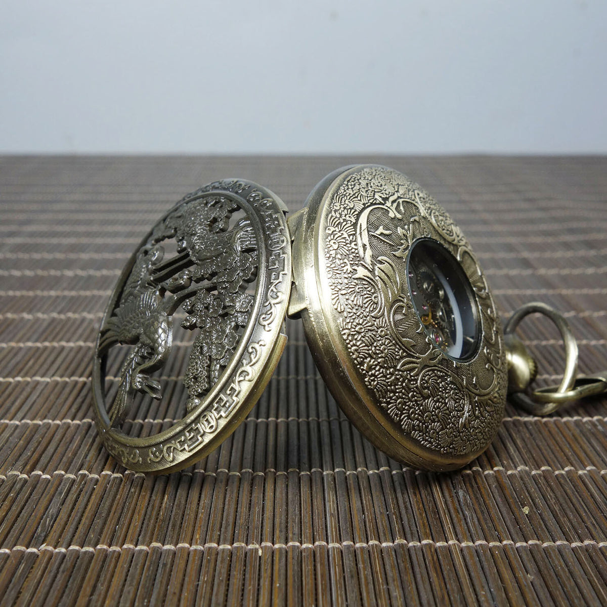 Mechanical Clock Horologe Alloy Crane Single Open Mechanical Pocket Watch