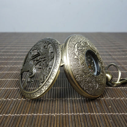 Mechanical Clock Horologe Alloy Crane Single Open Mechanical Pocket Watch