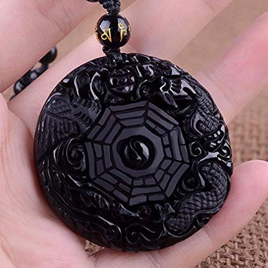 Necklace Obsidian Dragon Phoenix Pendant Yin Yang Gossip Fengshui Five Elements