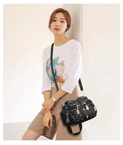 Vintage PU Leather Women Handbag Soft Crossbody Shoulder Bag Tote Double Handles
