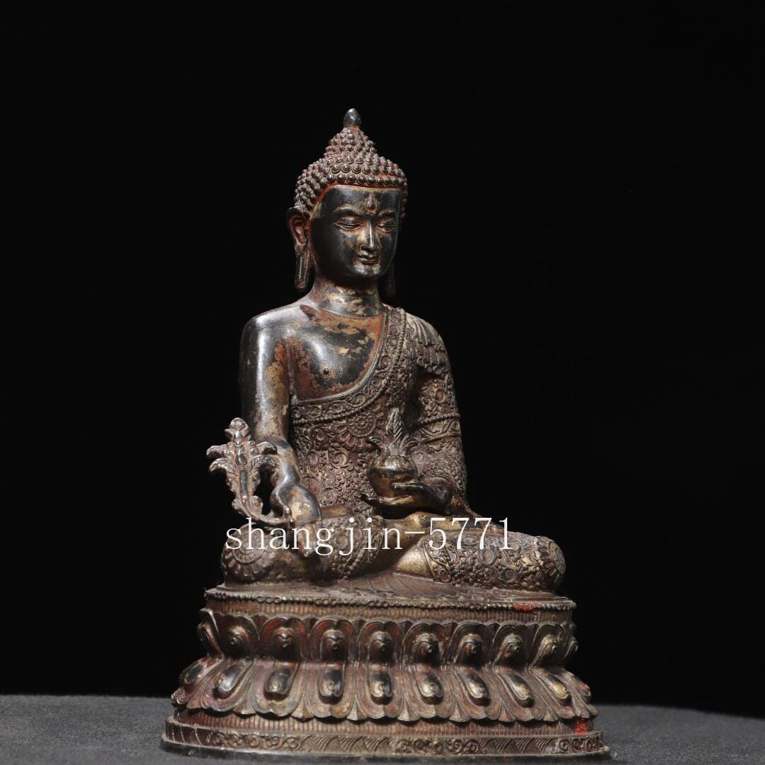 8.6"old Xizang Buddhism Temple Bronze Gilt Sakyamuni Shakya Mani Buddha Statue