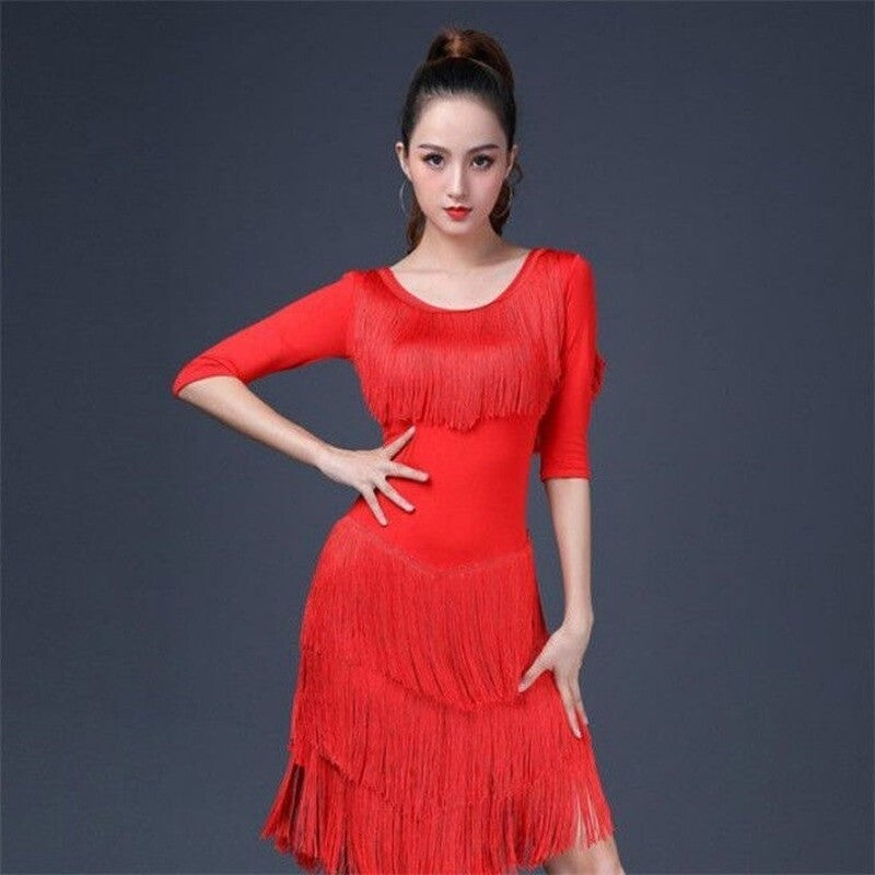 Lady Latin Dance Dress Salsa Dancewear Tassel Fringe Modern Ballroom Tango Party