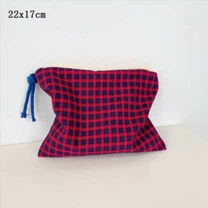 Plaid Cosmetic Bags Multipurpose Toiletry Cotton Zipper Pouch Travel Makeup Bag